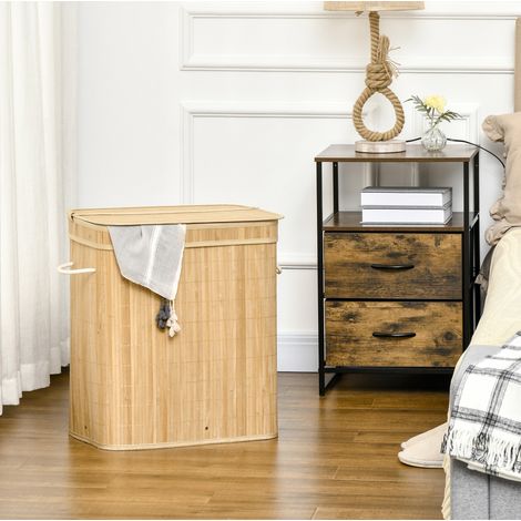 Aufbewahrung Wäschekorb Bambus 90L 2 Fächer OKMYHOME (1/4)