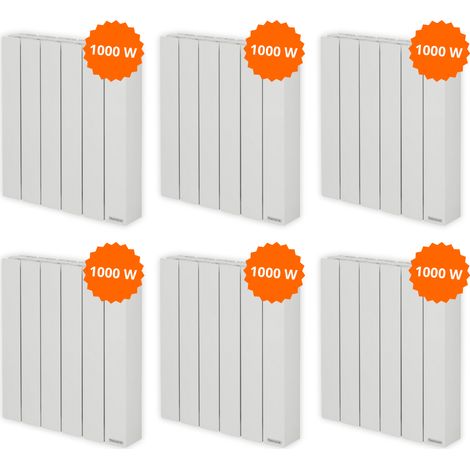 Thermor – Pack de 6 radiateurs électriques 1000 W – Inertie fluide – Aluminium – Programmation intégrée – Détection fenêtre ouverte (1/5)