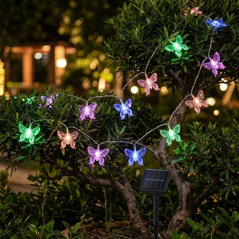 Außenleuchte Solar Lichterkette Schmetterlinge Gartendeko Außenlampe, RGB LED Farbwechsel, 10x LED, L 470 cm