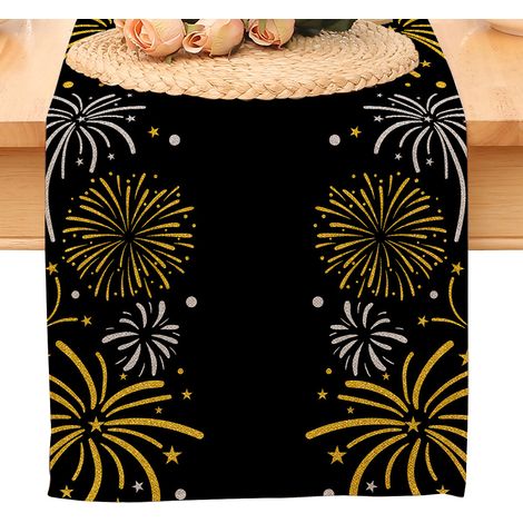 Chemin de table noir et or « Bonne année 2025 » – Décoration de table pour cuisine, salle à manger et fêtes de Noël.