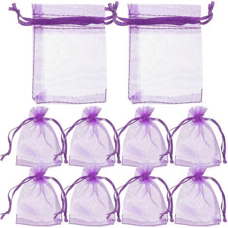 100 Organza-Geschenktüten für Süßigkeiten mit Kordelzug (dunkelviolett) – 9 x 7 x 0,1 cm – Lila (1/3)