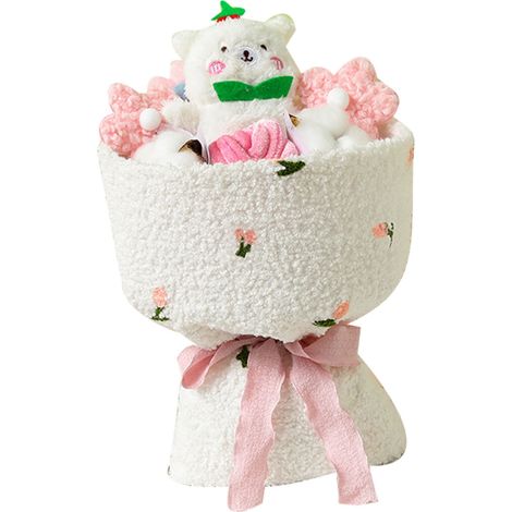 Bouquet de fleurs en peluche, jouet mignon de style dessin animé, couleurs vives, avec guirlande lumineuse LED, cadeau parfait pour un anniversaire ou la Saint-Valentin, ours en peluche blanc. (1/5)