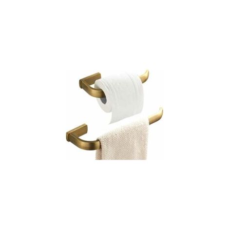 Juego de accesorios de baño de 2 piezas: aro para toallas y portarrollos de papel higiénico de latón para montaje en pared, bronce cepillado - Crezuo (1/4)