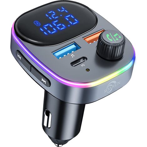 Adaptateur Bluetooth Voiture - Émetteur FM avec Charge Rapide QC3.0 et PD3.0 - Prise Allume-Cigare USB Type C - Affichage Tension Batterie et Canal FM - 1 Pièce (1/5)