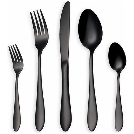 Ensemble de Couverts/Couverts Noirs, 5 Pièces Ensemble de Cuillères à Fourchette en Acier Inoxydable (Noir) (1/4)
