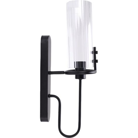 Black wall sconce, modern indoor light fixture with clear glass shade for dining room, cafe, hotel, bedroom, living room, hallway (1/5)