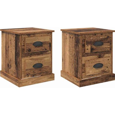 Armario de Noche con cajón 2 pcs Madera vieja 39 x 39 x 47.5 cm vidaXL