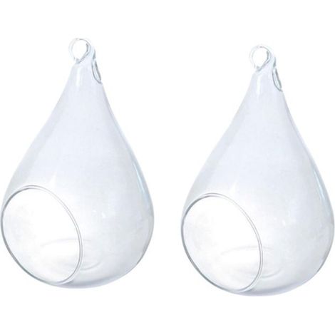 Vase goutte ouverte en verre - GRAINE CREATIVE - Lot de 2 - 12,5 cm - Ouverture 4,5 cm - Fil nylon - Transparent