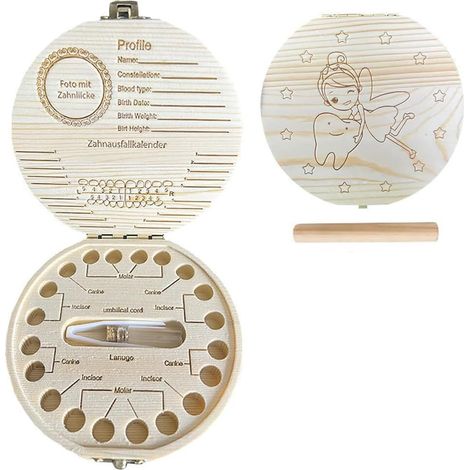 Boîte à dents de lait en bois pour filles et garçons, boîte à dents de bébé, boîte à dents de fée en bois (1 pièce). (1/5)