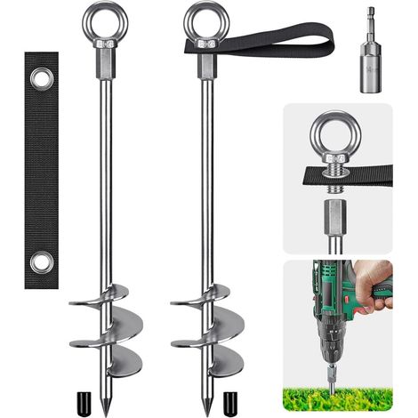 Bodenanker 6 Stück 45 cm Heavy Duty mit Spanngurten und Bohreradapter – Trampolinanker – Sturmanker (1/5)
