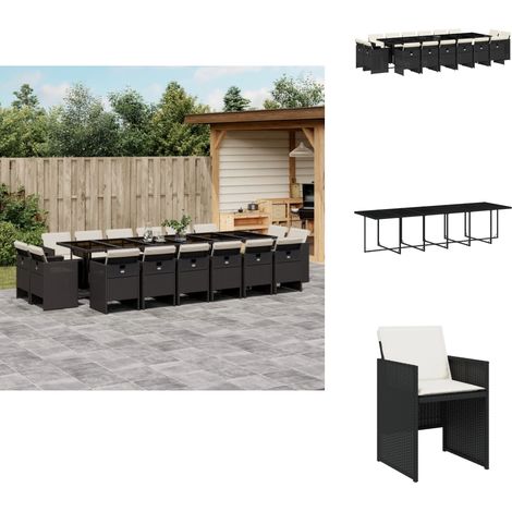Ensemble à manger de jardin 17 pcs coussins noir résine tressée - Salon De Jardin - Meuble De Jardin - Set De Salon De Jardin - Résine Tressée - Mobilier D'extérieur (1/5)