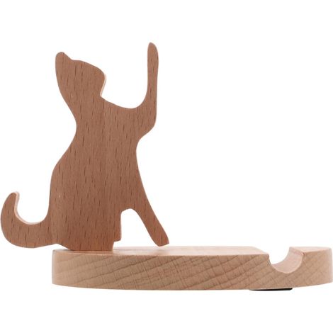 Support de Téléphone en Bois Beige avec Motif Chat Adorable pour Bureau, Pratique pour Utilisation Mains Occupées, pour Étudier sur Bureau (1/5)
