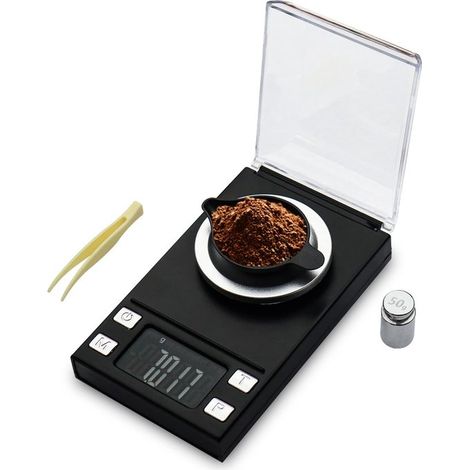 Balance Numérique de Milligramme - Haute Précision 0.001g Avec Pare-vent & Poids d'Étalonnage 50g - 6 Unités Pour Or, Bijoux et Épices - Incluant Tare, Comptage et Rétroéclairage LCD (1/5)