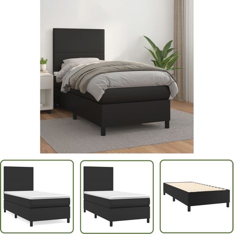 The Living Store Sommier à lattes de lit avec matelas Noir 90x190 cm Similicuir - Lit Tapissier - Lit Double - Literie - Chambre À Coucher - Meuble Design (1/5)