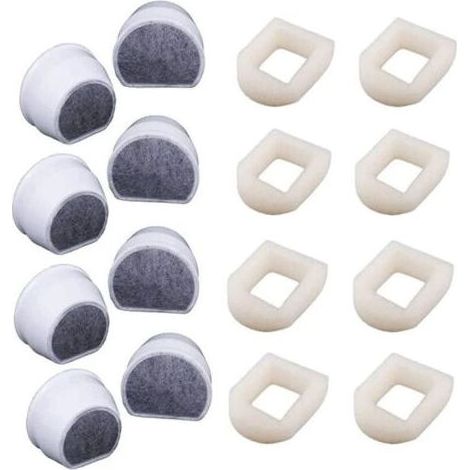 Lot de 16 Préfiltres en Mousse et Filtre à Carbone Compatible avec PetSafe Drinkwell Fountain INOX 360 Avalon Pagoda Seascape et Sedona Fontaines, Filtre pour Fontaine à Eau Chat Chien--TRIMEC