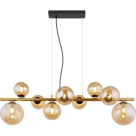 Lampada a sospensione lampada a sospensione lampada da tavolo da pranzo lampada a sfera 9 fiamme vetro, nero ambra, 9 LED G9 3W 80lm 3000K bianco caldo, LxLxA 86,6x36x120 cm