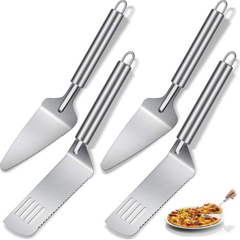 Ensemble de service à gâteau 4 pièces - Acier inoxydable - Couteau à gâteau dentelé - Manche ergonomique - Convient pour les desserts, les pizzas et les lasagnes (1/5)