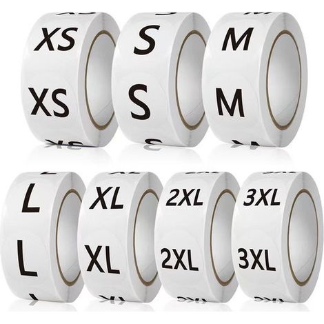 Etichette di 7 misure per abbigliamento, etichette adesive, etichette per abbigliamento, sigilli, etichette ricamate, etichette autoadesive, 500 pezzi per rotolo, resistenti all'acqua (1/5)