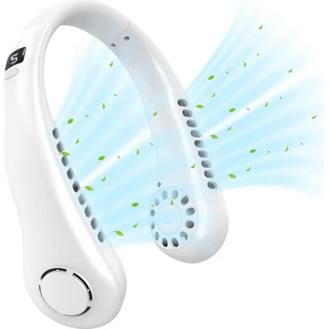 Ventilateur de cou portable à suspendre, rechargeable par USB, sans pales, avec flux d'air à 360° et 5 vitesses. (1/5)