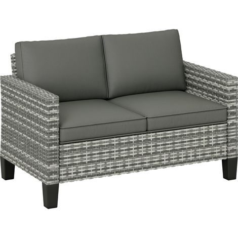 Light Grey Rattan Two-Seater Outdoor Sofa for Patio and Garden Furniture