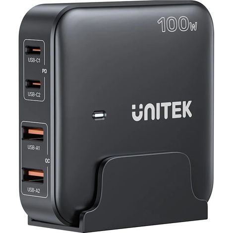 Cargador de red gan - unitek p1229abk01-eu 100w 2x usb-c 2x usb-a (1/5)