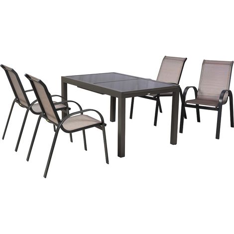Amalfi Set 5tlg Alu/Textil Ausziehtisch 150 (210) x 90 cm