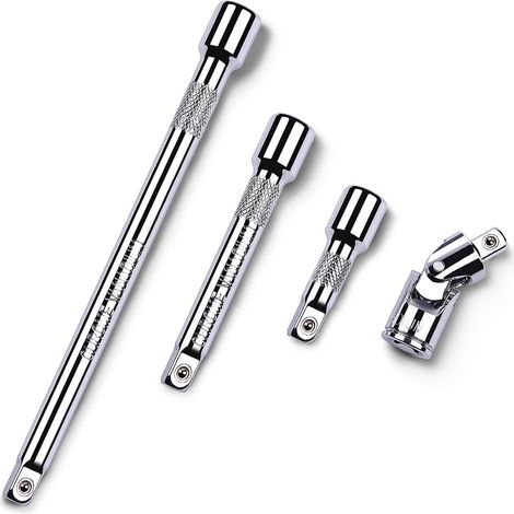 Set di prolunghe da 4 pezzi con attacco da 1/2 pollice, set di prolunghe per bussola da 1/2 pollice, include prolunghe da 3, 5 e 10 pollici e bussola per giunto universale da 1/2 pollice
