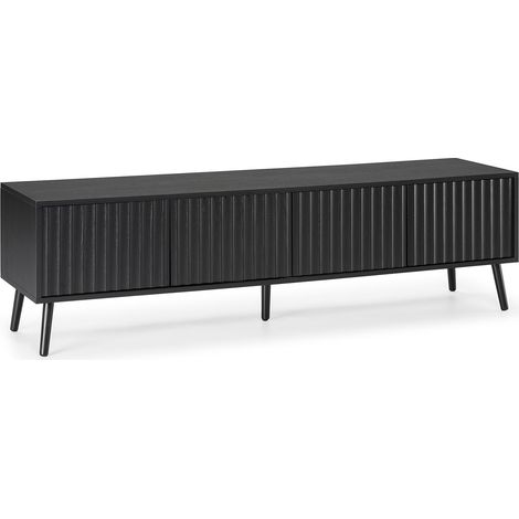 Vs Venta-Stock – Meuble TV moderne 4 portes noir – Finition sciée – Dimensions 160x40x45 cm – Mélamine haute qualité – Élégance sans poignées