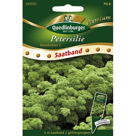 Quedlinburger Saatgut – Persil frisé « Moskrul 2 » – Ruban de semis de 6 mètres, graines d'herbes aromatiques, feuilles densément frisées
