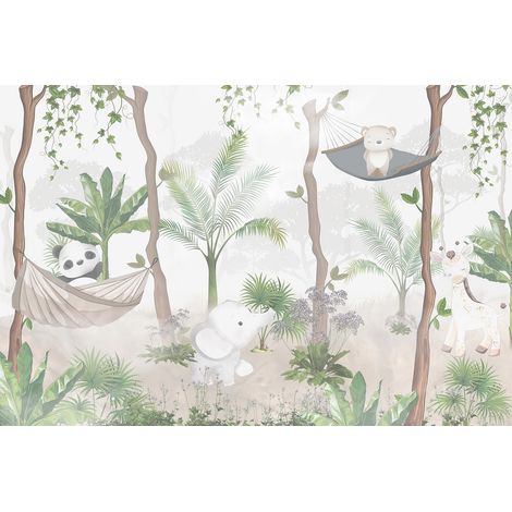 Papier peint panoramique Enfants - Animaux de la Jungle - 130 cm x 87 cm (1/2)