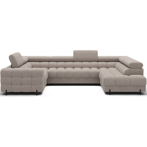 Canapé panoramique convertible FACTORY 3 places beige – angle droit avec coffre – version 3 (1/5)