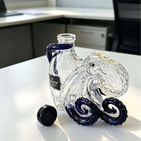 (Avec logo) Bouteille à liqueur unique en verre Kraken Octopus, carafe à rhum transparente, objet décoratif pour bar et décoration intérieure, convient aux spiritueux (1/5)