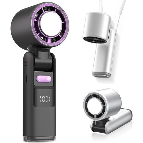 Ventilateur portable - Mini ventilateur pliable - 1 à 199 vitesses de ventilation - Avec plaque de refroidissement - Idéal pour les voyages, les activités de plein air et la plage - Gris foncé