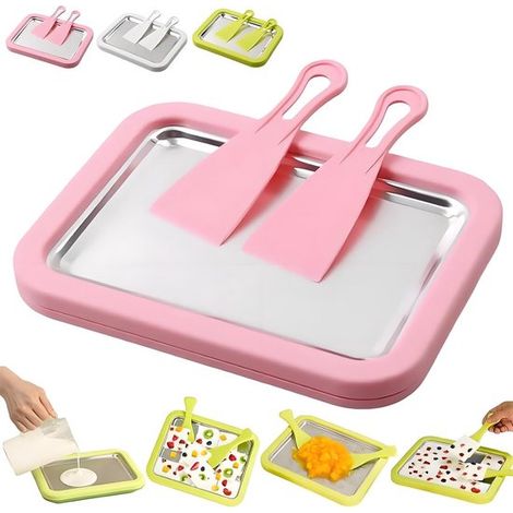 Juego para hacer helado enrollado, Máquina para postres congelados de acero inoxidable, Bol para hacer helado enrollado DIY apto adultos, Blanco (1/5)
