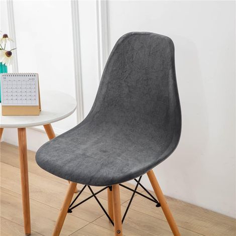 Lot de 4 Velours Housse de Chaise Scandinaves, Housse Chaise de Salle à Manger Couleur Unie, Couverture de Chaise sans Accoudoirs pour Cuisine, Salon, Bureau (Gris foncé,4 Pieces) (1/5)