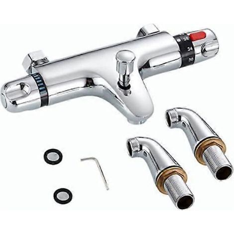 Ensemble de douche et baignoire avec mitigeur thermostatique apparent et buses chromées pour un contrôle précis de la température et une protection contre les brûlures. Accessoires de salle de bain. (1/5)