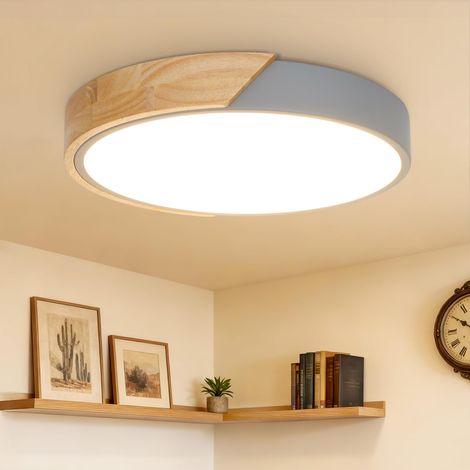 30cm Luminaire Plafonnier LED Lampe Plafond, 24W Moderne Plafonnier Chambre en Bois Gris,3000K, 2400LM Lampe de Plafond Ronde pour Bureaux, Salons (1/5)