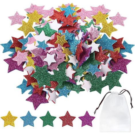 Packung mit 180 Glitzeraufklebern – Fünfzackige Sterne – Kinderparty-Dekoration – 20 g