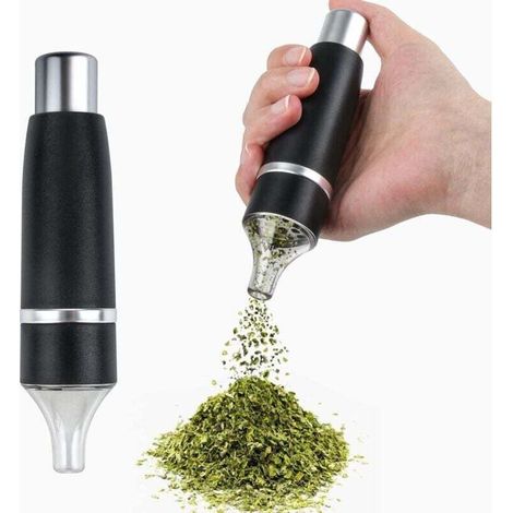 Manuelle Gewürzmühle aus Aluminium mit Presspresse, 5,5 Zoll, schwarz