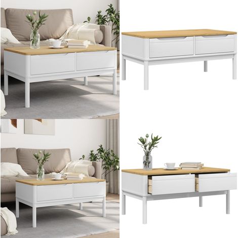 Table basse FLORO blanc 99x55,5x45 cm bois massif de pin - Table Basse Design - Meuble Salon - Table D'appoint - Table À Café - Bois Massif - Home & Living (1/5)