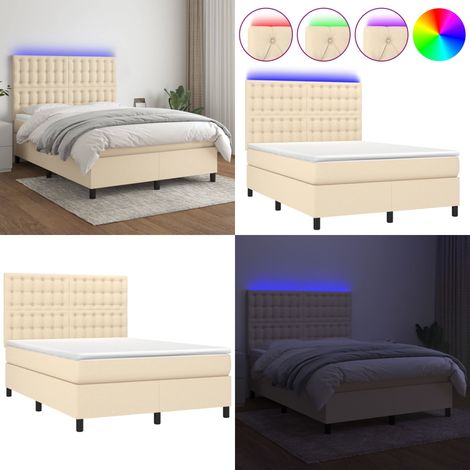 Sommier à lattes de lit et matelas et LED Crème 140x190cm Tissu - Sommier Tapissier - Lit Plateforme - Matelas Led - Tête De Lit Ajustable - Éclairage LED - Home & Living (1/5)