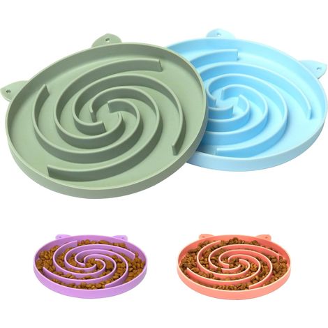 Silicone Cat Bowl Anti-Glutton Healthy Digestion Non-Slip (Green and Blue) (1/5)