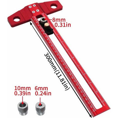 Aiguille de marquage 2 en 1 pour le travail du bois, règle multifonctionnelle de perçage et de positionnement en alliage d'aluminium en forme de T (1/4)