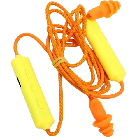Decdeal Bouchon d'oreille Bluetooth 29 dB, réduction du bruit, IPX5, étanche, rechargeable, tour de cou, pour chantier de construction, atelier, jaune