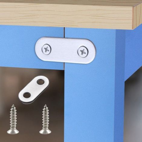Lot de 15 équerres à angle droit en acier inoxydable avec vis - Plaque de connexion à deux trous pour meubles (1/4)