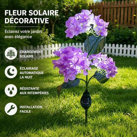 Lampe solaire LED d'extérieur 3 têtes hortensia violet en tissu sur piquet de jardin 3 violet 130 g – Livraison gratuite