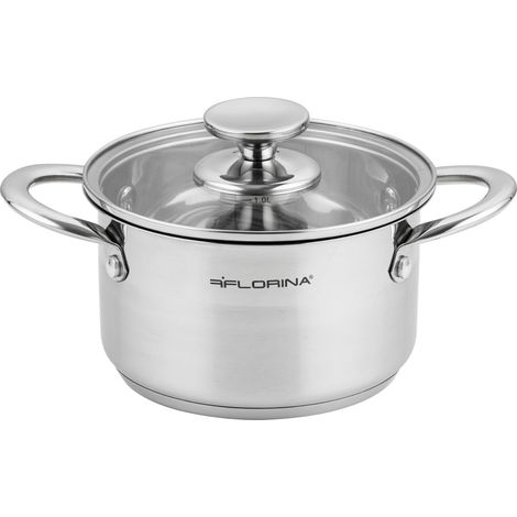 Casserole en Acier Inoxydable 1,9 l 16 cm de Diamètre Économe en Énergie Casserole Induction avec Couvercle en Verre Inox Tout Feux (1/5)