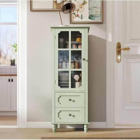 Vetrina alta 50x40x133 cm in MDF verde menta, porta in vetro e 2 cassetti - MEUBLIV (1/5)