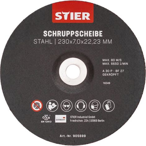 Disque d'ébarbage STIER, 230 x 7,0 x 22,23, forme 27 / 10 pièces 10 pièces