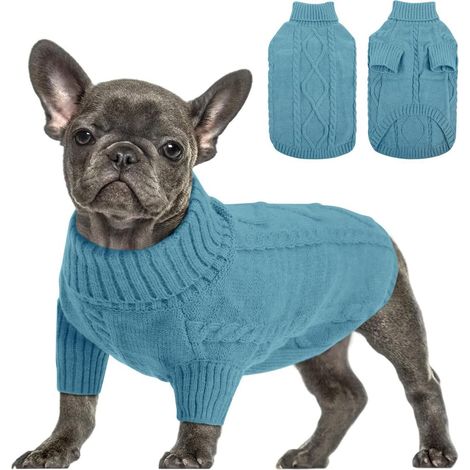 Pull en Tricot pour Chien et Chat Chandail Chaud d'Hiver à Mailles Torsadées Vêtement Élastique pour Petits et Moyens Chiens Chiot Col Roulé Confortable (1/5)